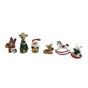 Hallmark Merry Miniatures Christmas Figurine Set Santa Deer Rocking Horse Rabbit